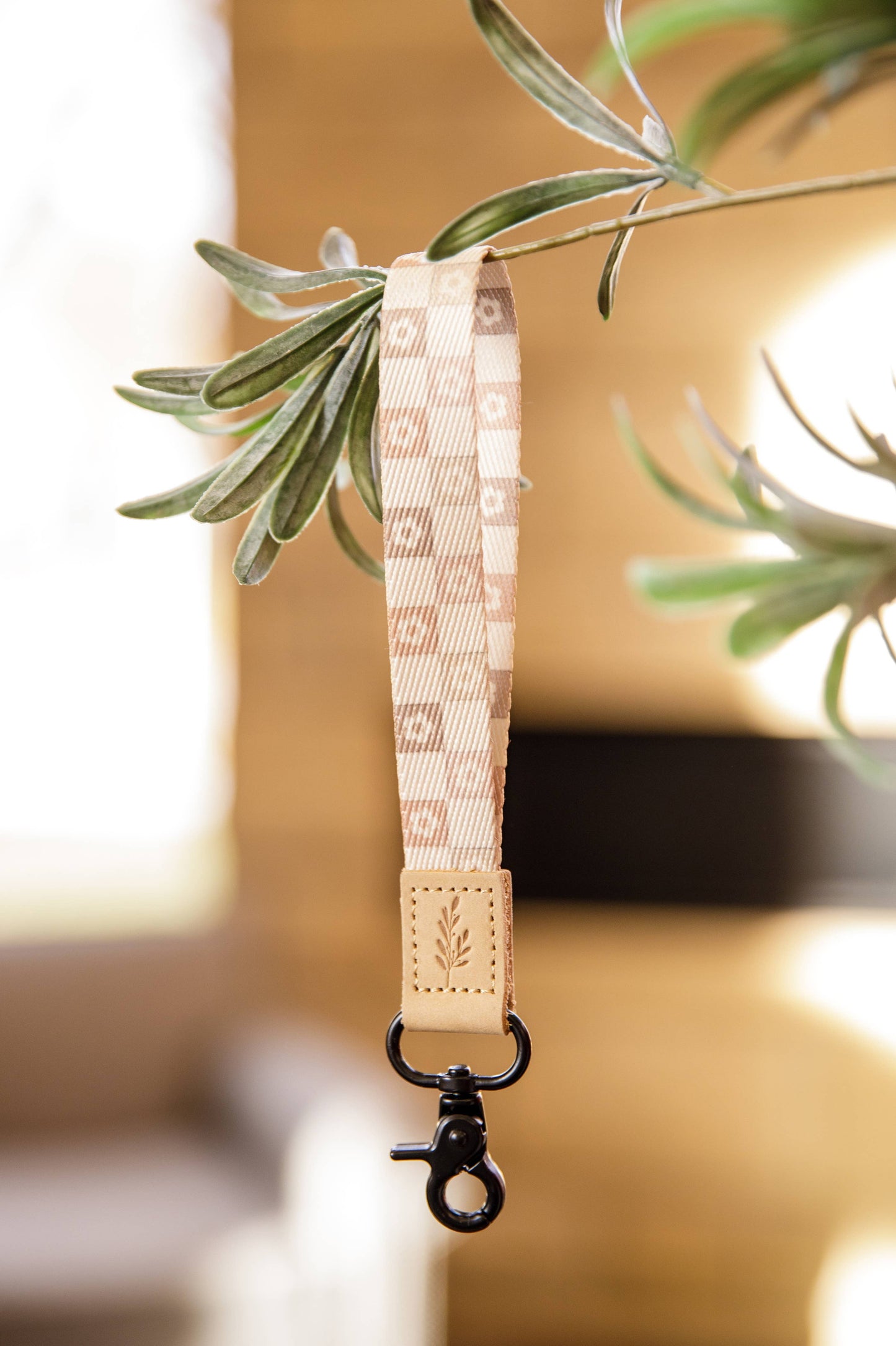 Wristlet Keychain, Wrist Lanyard, Floral Checkered