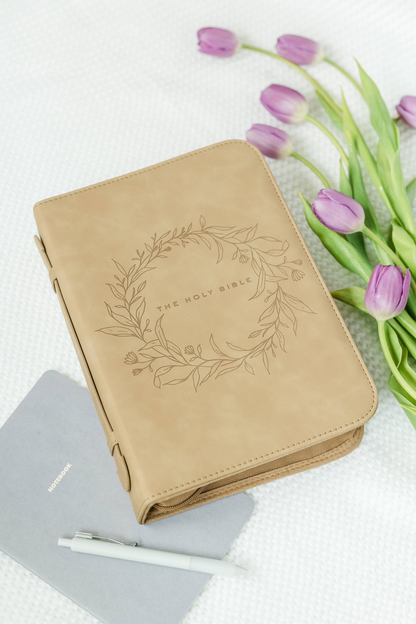 Bible Cover, Vegan Leather, Wreath Bible Case, Holy Bible